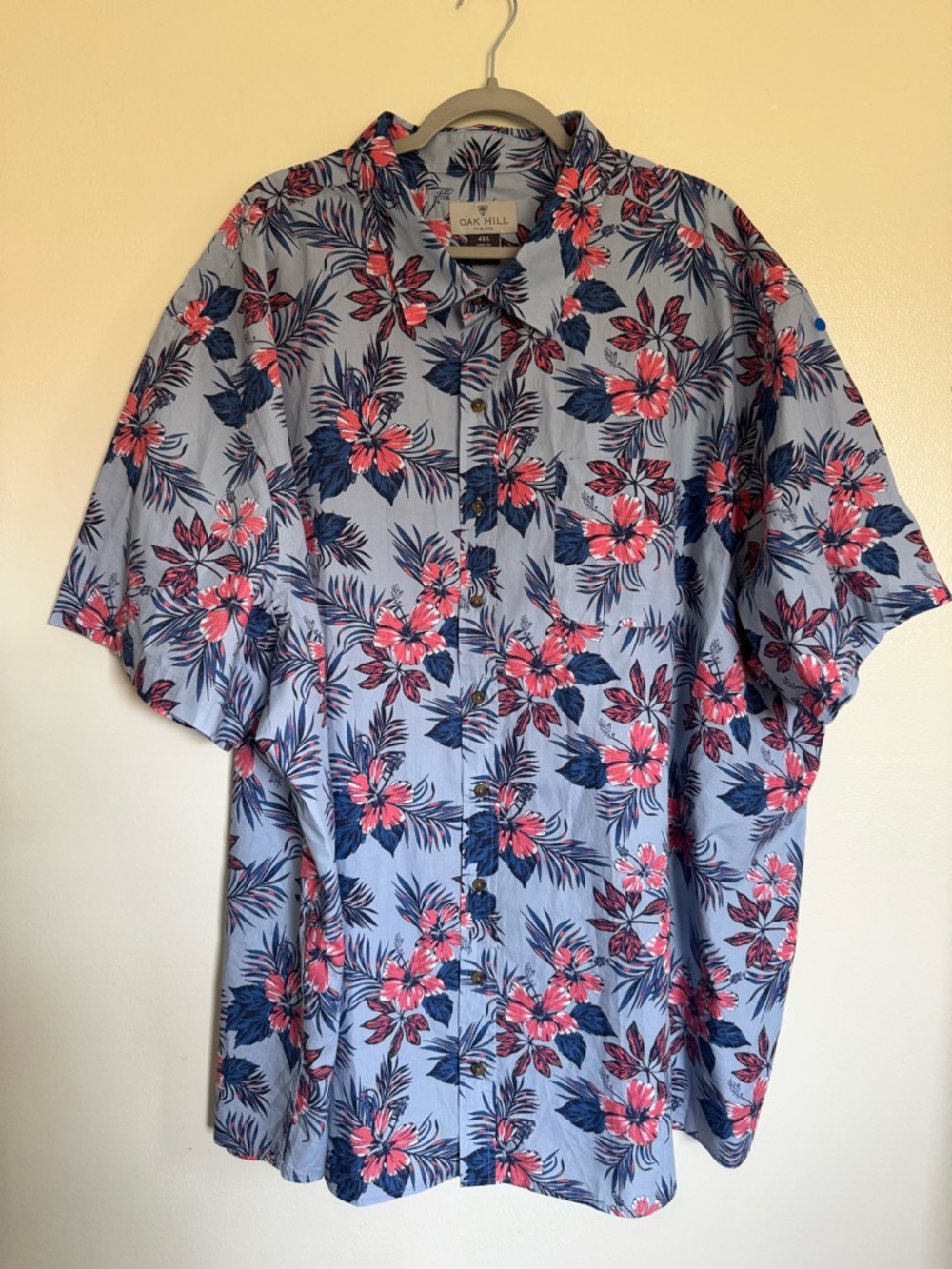 OAK HILL Floral Hawaiian Short Sleeve Shirt - Men's Big & Tall Size 4XL - Blue